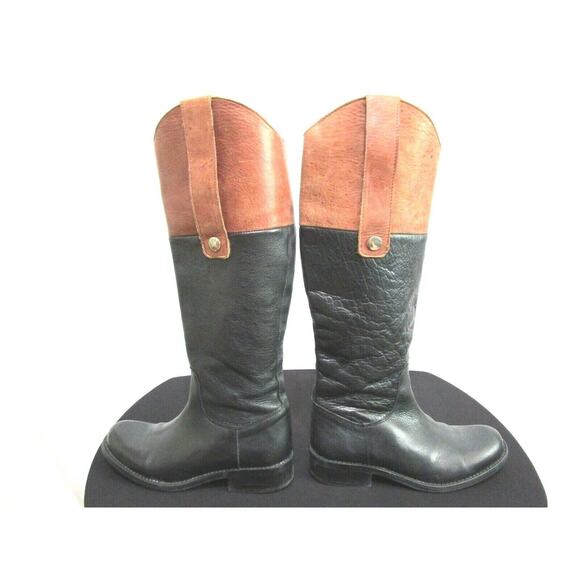 Steve Madden Rogerrr Black Brown Leather Zip Knee High Riding Boots Sz 6.5 M - Picture 8 of 11